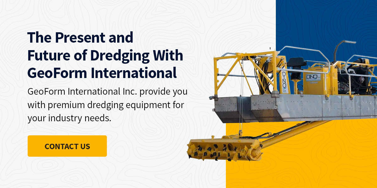 Dino6 dredge next to words that read "the present and future of dredging with GeoForm International"
